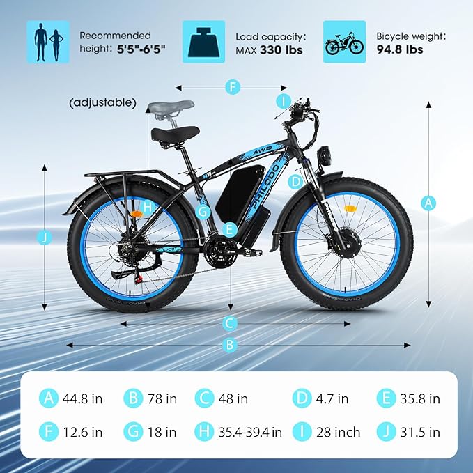 60V 26AH Battery Electric Bike,5000W Dual Motor Ebikes for Adults,Full Suspension Electric Bicycle,26x4 Fat Tires for All Terrain Dirt Bike,21-Speed Gear Electric Mountain Bike