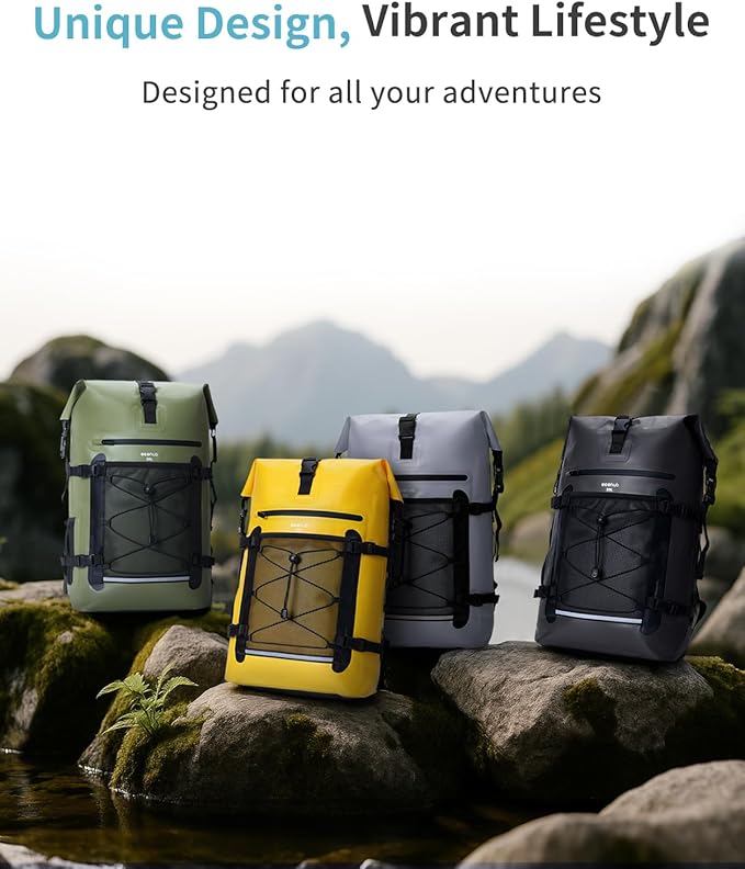 ECOHUB Waterproof Backpack for Women Men, 30L Roll-Top Closure Heavy Duty Dry Bag for Travel with IPX8 Waterproof Phone Case