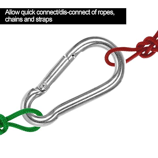 60 Pack M8 x 3-1/8inch Spring Snap Hooks Heavy Duty Carabiner Clips Galvanized Steel Quick Link Clip for Camping Hiking Traveling Outdoor Swing Gym, 500Lbs Capacity1