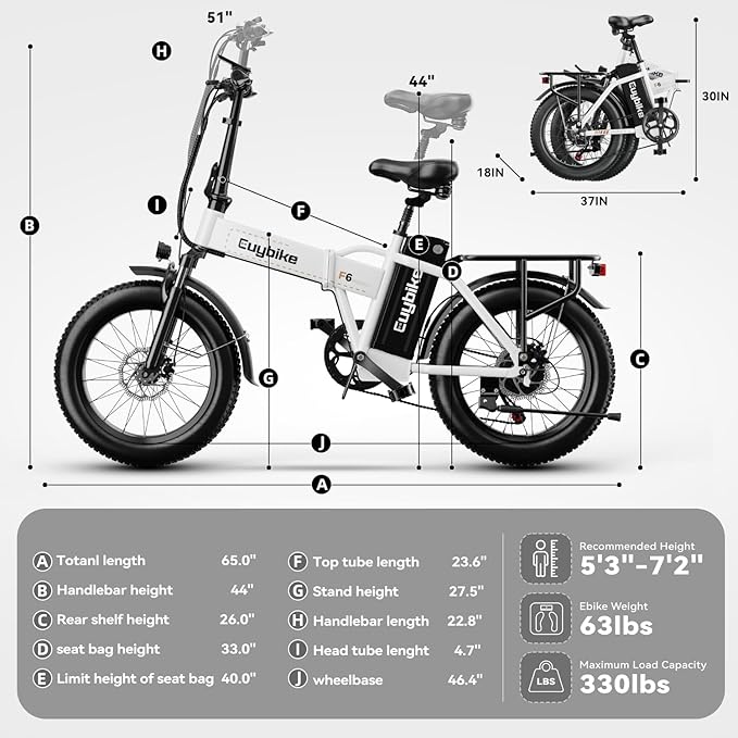 Foldable Electric Bike for Adults, 30+MPH, 48V 20Ah Removable Lithium Battery up to 80Miles, 20" Fat Tire 1000W Peak Motor Dirt Ebike Adult Electric Bicycle for Commute Beach Mountain E Bike