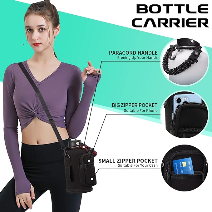 64OZ Stainless Steel Water Bottle with Paracord Handle, Straw/Spout Lid, Half Gallon Vacuum Insulated Water Flask Jug, Leak-Proof Large Sports Jug for Biking Travel Camping