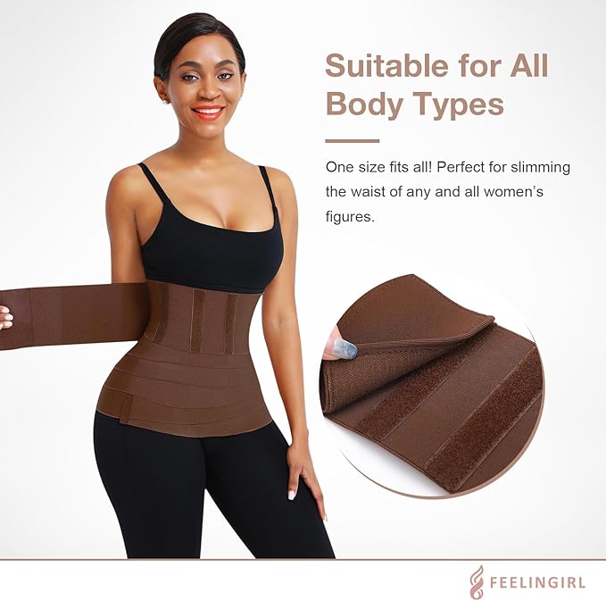 FeelinGirl Waist Trainer for Women Trimmer Belt Waist Cincher Tummy Wrap Plus Size Snatch Me Up Bandage Body Shaper