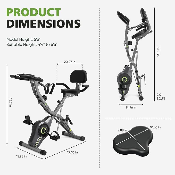 Exercise Bike, 5 in 1 Foldable Stationary Bike for Seniors, 16-Level Adjustable Magentic Resistance, Indoor Workout Bike with 330LB Capacity, Comfortable Seat Backrest X-bike