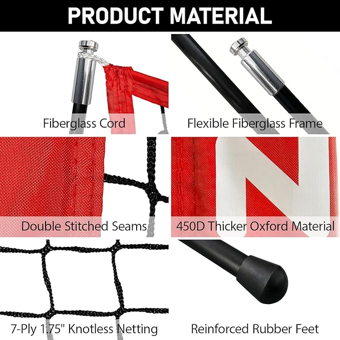 6x6ft Portable Baseball & Softball Net for Hitting,Pitching, Batting and Throwing, with Sturdy Bow Frame,Batting Tee, Ball Caddy and Strike Zone, Middel Size, Great for Kids!