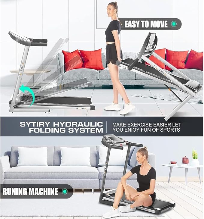 SYTIRY Treadmill with Touch Screen,3.25HP Treadmills for Home with TV and WiFi,Smart Foldable Treadmill with Music,3D Virtual Sports Scene,Popular APP for Social Networking,Walking/Running Machine