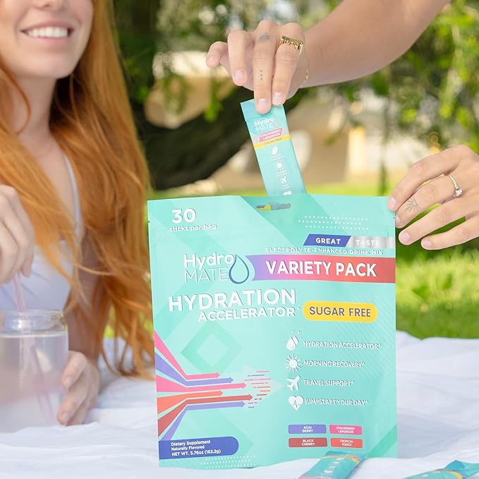 Electrolyte Powder Sugar-Free Hydration Packets Variety Pack HydroMATE 90 Sticks