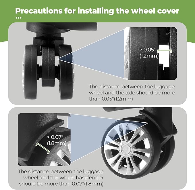 8 Pcs Upgrade Luggage Wheel Covers, Carry On Luggage Suitcases,Wear-Resistant, Anti-Noise, Silicone Wheel Protective Covers for 2-2.4" Spinner Wheel,Essential Travel Accessories (Green)