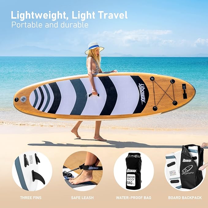 Inflatable Stand Up Paddle Board: Uboway Inflatable Kayak Paddle Board with Premium SUP Accessories, Non-Slip Comfort Deck with Backpack, Bonus Dry Bag & Hand Pump, Sup Board for Yoga Fishing Surf