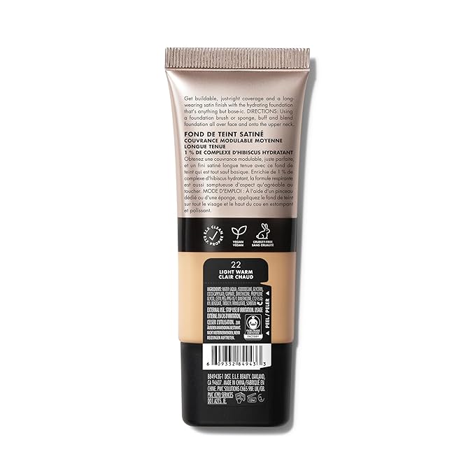 e.l.f. Soft Glam Foundation, Medium Coverage, Long-Lasting & Buildable Foundation For A Smooth, Satin Finish, Vegan & Cruelty-Free, 22 Light Warm