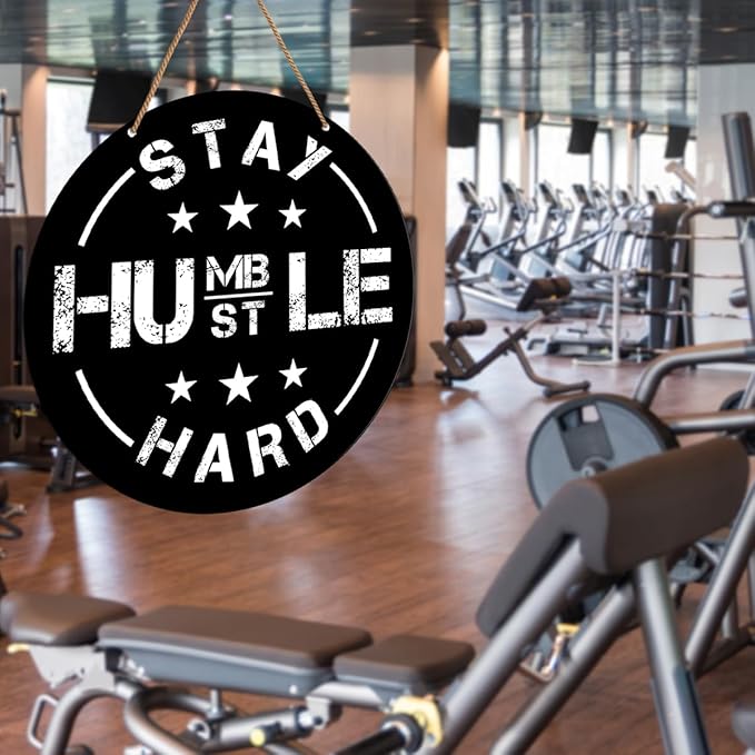 Gym Signs Wall Decor, Home Gym Motivational Wall Decor Gym Hanging Signs Decorations for Fitness Workout Room Gift for Woman Man Gym Enthusiast, Stay Humble Hustle Hard