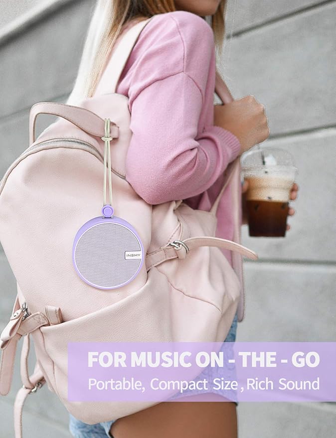 INSMY C12 IPX7 Waterproof Shower Bluetooth Speaker, Portable Small Speaker, Speakers Bluetooth Wireless Loud Clear Sound Support TF Card Suction Cup for Kayak Canoe Beach Gift (Purple)