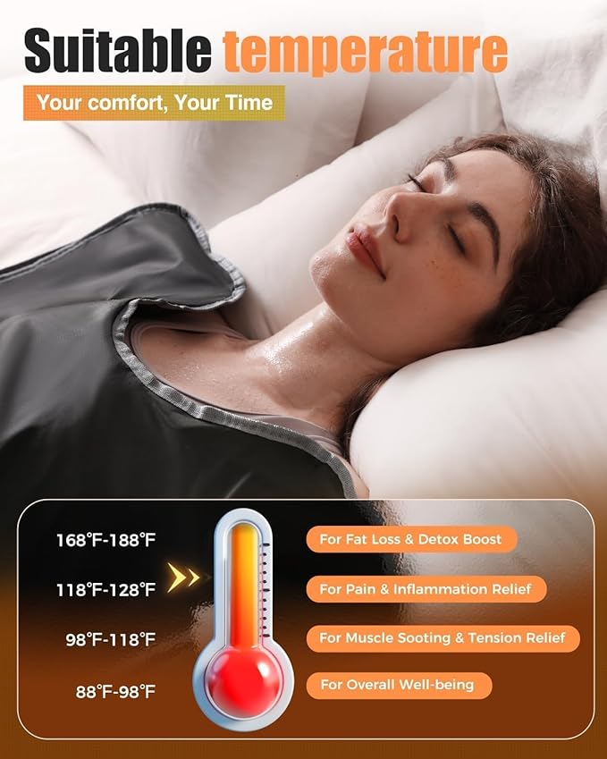 Infrared Sauna Blanket-Sauna Blanket for Home Use, Portable Design for Relaxation and Detoxification Highest 176℉, 20-60 Minutes Timer, 6 ft x 2.65 ft(Pitch-Black)