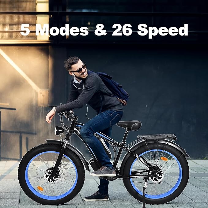 Electric Bike for Adults,39MPH/36MPH-100 Miles/90 Miles(3000W/2000W) Electric Bicycle with 52V/48V/23Ah Battery, 26''Fat Tire Fast E-Bike