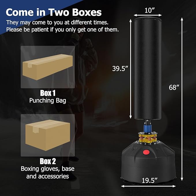 GYMAX Punching Bag, 68” Freestanding Boxing Bags with Gloves & Suction Cup Base, 220lbs Filled Punching Bag Stand for Adults, Kickboxing Bag for MMA Muay Thai Fitness