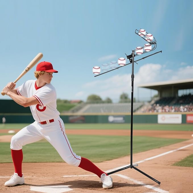 Baseball Soft Toss Pitching Machine | Training System, Support Auto & Manual Ball Drop, Height Adjustable, Hold Up to 10 Balls, Baseball Hitting Swing Trainer for All Ages and Skill