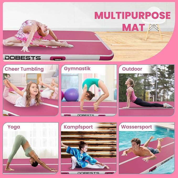 DOBESTS Inflatable Air Gymnastics Mat Tumbling Mat Tumble Track Gymnastics Training for Kids Home 6.6 feet 10 feet 13feet 16feet 20feet 4/8inch Thick for Cheerleading Dance Yoga Cheer Water With Pump