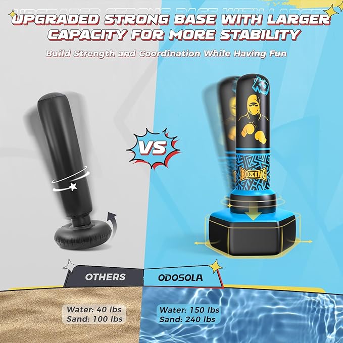 67'' Inflatable Punching Bag Freestanding for Kids Aged 3-12 – Heavy Duty Boxing Set for Karate & Taekwondo, Stable Boxing Bag Active Kids Toy, Christmas Birthday Gift for Boys and Girls