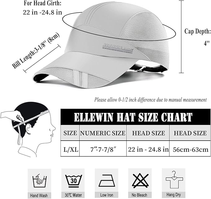 ELLEWIN Baseball Cap Running Hat Golf Hats Men Pickleball Quick Dry Caps Hat for Men and Women Sun Protection
