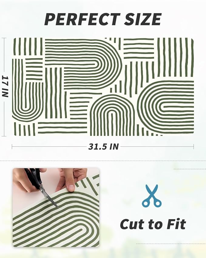 AMOAMI Coffee Mat Hide Stain Rubber Backed Absorbent Dish Drying Mat for Kitchen Counter - Fits Under Coffee Maker or Machine - Green Line 17x31.5