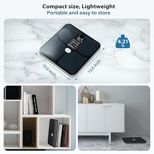 ABLEGRID Body Fat Scale,Digital Smart Bathroom Scale for Body Weight, Large Color Display Screen, 16 Body Composition Metrics BMI, Water Weigh, Heart Rate, Baby Mode, 400lb, Rechargeable