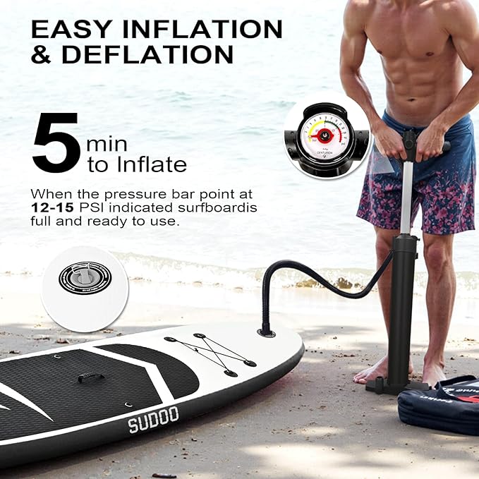 Inflatable Stand Up Paddle Board 10‘x30‘‘- Ultra-Light SUP with Backpack, Pump, Paddle, Coil Leash, 3 Fins, Repair Kit, Stable Design, Non-Slip EVA Deck for Adults & Youth