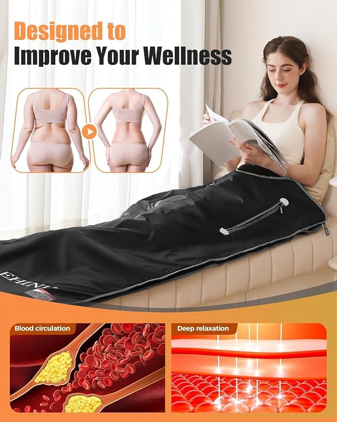 Infrared Sauna Blanket-Sauna Blanket for Home Use, Portable Design for Relaxation and Detoxification Highest 176℉, 20-60 Minutes Timer, 6 ft x 2.65 ft(Pitch-Black)