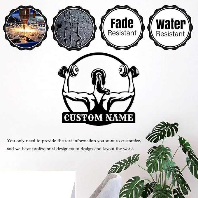 Customized Metal Gym Name Sign, Personalized Sports Room Wall Art,Metal Gym Sign,Unique Fitness Wall Sign, Gym Lovers Unique Gift, Gym Wall Art,Training Center Sign (Style-16)