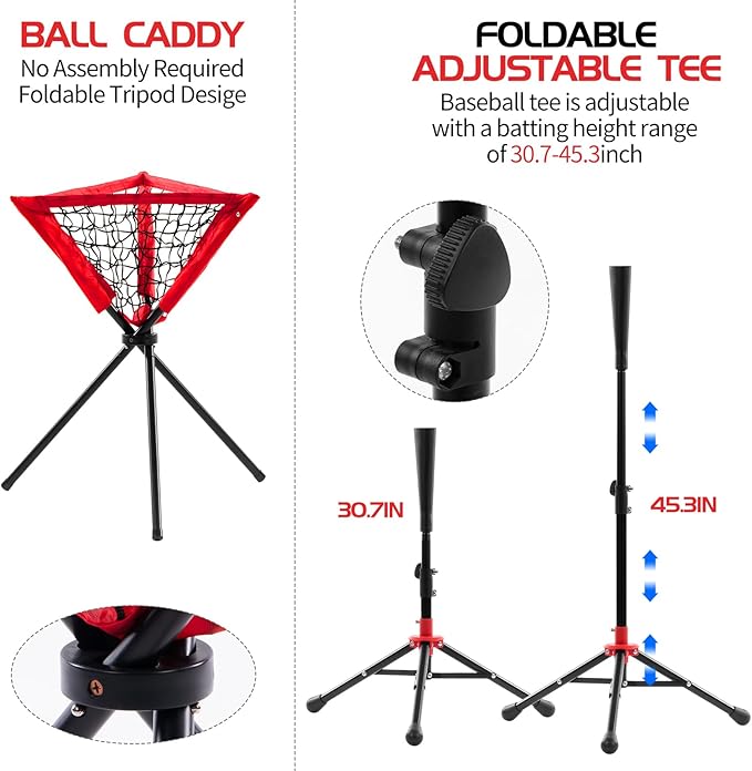 6x6ft Portable Baseball & Softball Net for Hitting,Pitching and Throwing, with Sturdy Bow Frame,Battting Tee,Ball Caddy and 2 Strike Zones, Perfect Pitching net for Kids!