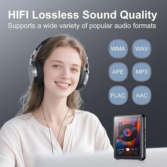 64GB MP3 Player Bluetooth 5.3 Touch Screen Music Player Portable mp4 Player with Speakers high Fidelity Lossless Sound Quality 2.4 inch mp3 FM Radio Recording e-Book