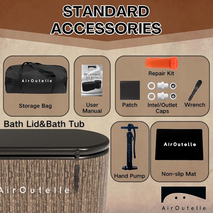 Cold Plunge Tub, Inflatable Ice Bath Tub, 216 - Gallon Large Bath Tubs for Cold Plunge, Durable, Portable & Compatible with Water Chiller for Recovery, Gyms and Cold - Water Training (Brown)