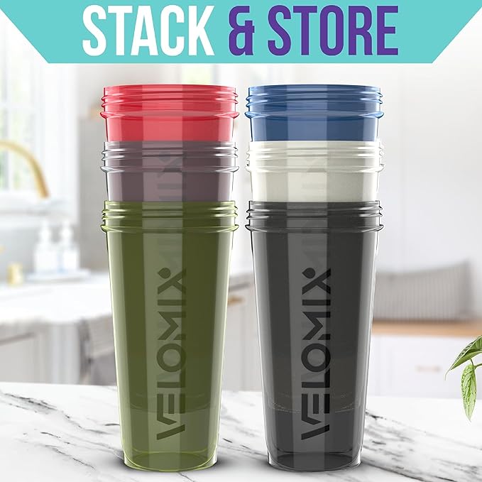 '-6 PACK- Shaker Cups for Protein Shakes 28 oz - 6x Wire Whisk | Leak Proof Protein Shaker Bottle for Protein Shakes, Shaker Bottle Pack for Pre & Post Workout (Stealth Edition)