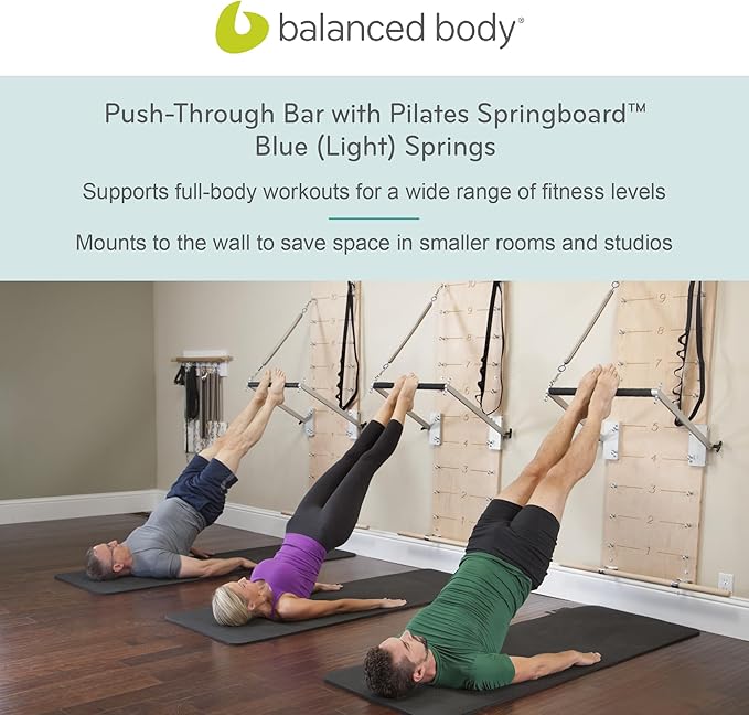 Balanced Body Pilates Springboard with Push-Through Bar, Wall Mounted Pilates Workout Equipment for Home Gym or Studio Use, Pilates Exercise Equipment with Resistance Springs