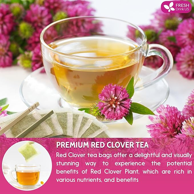 FreshDrinkUS, Premium Red Clover Herbal Teaβ 55 Tea Bags β Pure β Naturally Smooth & Mild Flavor β Premium Quality, Eco-Conscious Packaging. Caffeine-Free. Gluten Free. Vegan