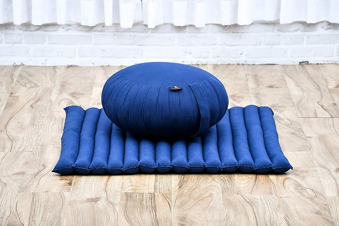 Leewadee Meditation Cushion Set – 1 Round Zafu Meditation Pillow and 1 Square Roll-Up Zabuton Meditation Mat, Pillows Bundle Filled with Kapok