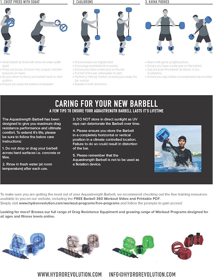 Aquatic Barbell - Blue (ASBBB) - Functional Pool Exercise Equipment | Water Weights | Includes Online Link to Access Barbell 360 Workout Program