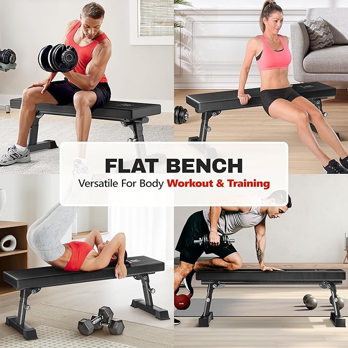 Flat Weight Bench - Heavy Duty Foldable Workout Bench for Home Gym, 1300lb Capacity Adjustable Strength Training Bench Press for Ab and Full Body Exercises, Sturdy and Easy to Fold