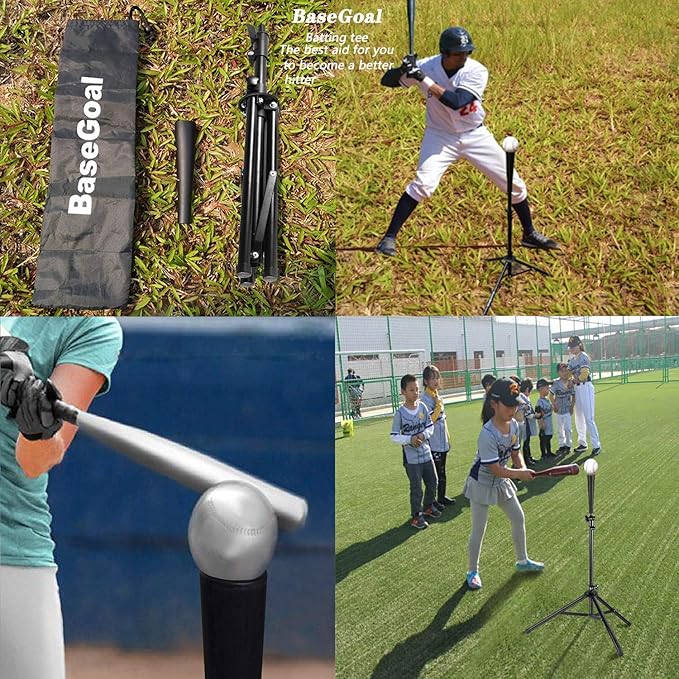 Batting Tee Baseball Tee,Softball Travel Portable Tee Tripod Stand Rubber Tee for Batting Training Practice with Carrying Bag