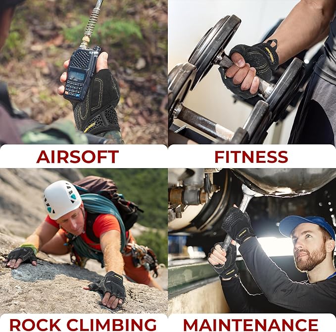 HANDLANDY Fingerless Work Gloves for Men, Padded Impact Tactical Mechanics Gloves, Grip Utility Trucker Driver Gloves (Black- impact, Large (Pack of 1))