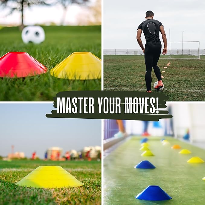 Agility Soccer Cones with Carry Bag for Sports Training - Set of 24 & 50 Orange Soccer Cones for Training Football, Basketball, Fitness - Outdoor & Indoor Drill - Coaching Practice Equipment