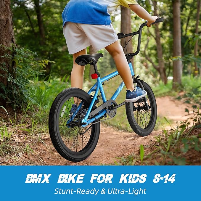 67i Boys BMX Bike 18/20 Inch Ages 8-12 Kids Bicycle with Front Rear U Brake Adjustable Seat Iron Fork 2.09" Wide Tires