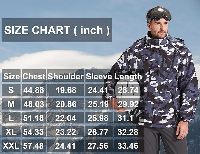 ELLSWOS Men's Waterproof Ski Jacket Winter Snow Coat Warm Hooded Raincoat Windproof Windbreakers