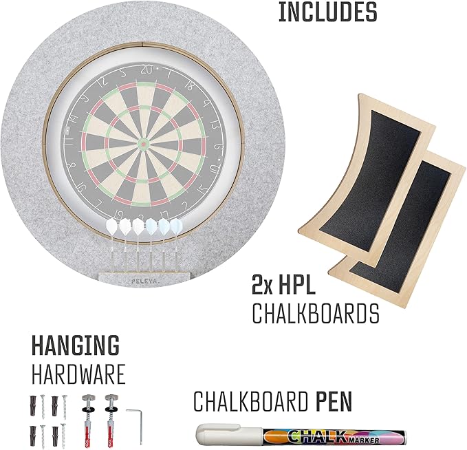 Dart Board Cabinet Set with LED Light; Bristle Dartboard, Built in LED Light, Darts and Chalkboards