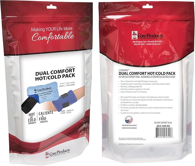 Core Products Dual Comfort CorPak - Reusable hot/Cold Pack for Knee, Back, Shoulder, or Ankle Pain; Use hot or Cold; Made in USA - Size: 3" x 5"