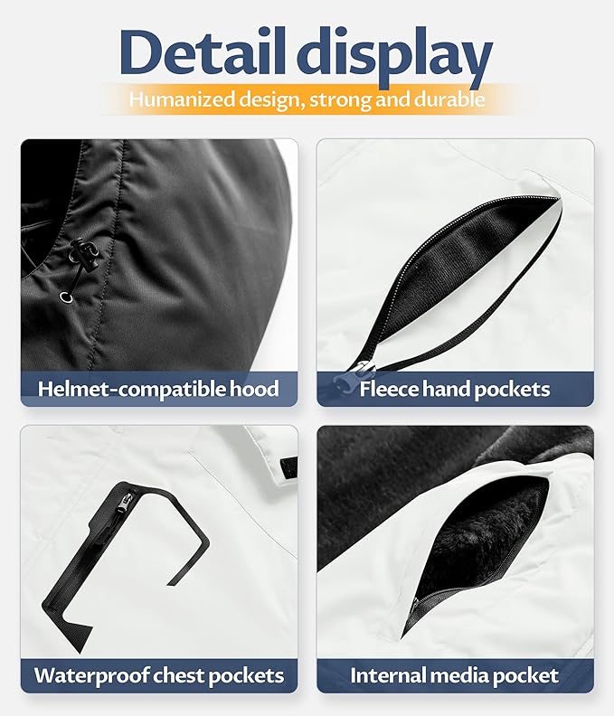 CREATMO US Men's Mountain Waterproof Ski Jacket - Windproof Snowboarding Warm Winter Coat Raincoat