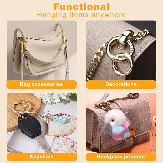 10Pack 1-1/2" Large Round Carabiner Clips, Metal Spring O Rings for Organizer Key Rings, Paracord Keychain Lanyard, Pet Chains, Purse Hardware, Key Snap Hooks DIY Accessory (Gold)