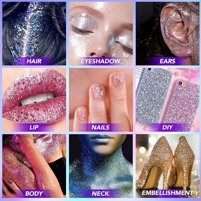 6Pcs Body Glitter for Women - Holiday Glitter Gel for Face &Body & Hair & Nail DIY|Hair Glitter Gel Create A Stunning Visual Feast |Multiple Purpose Body Glitter Gell Long Lasting Mermaid Series Set