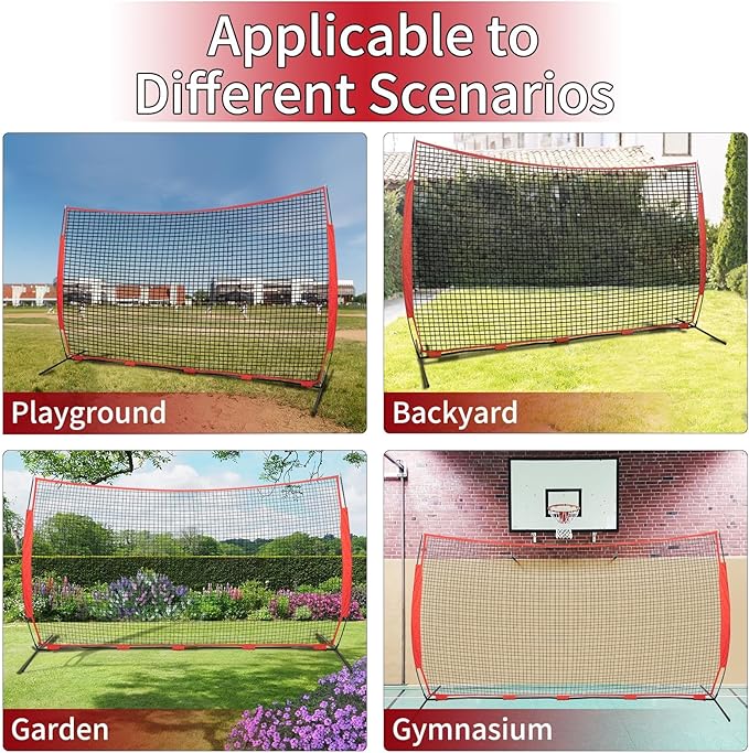 7x7/16x10/20x10ft Backstop Net, Ball Stop Net with Handbag,Fix Sports Net Barrier by 4 Spike&2 Sandbag,Sports Practice Barrier Net for Baseball,Softball,Lacrosse Train,Backstop Net for Backyard