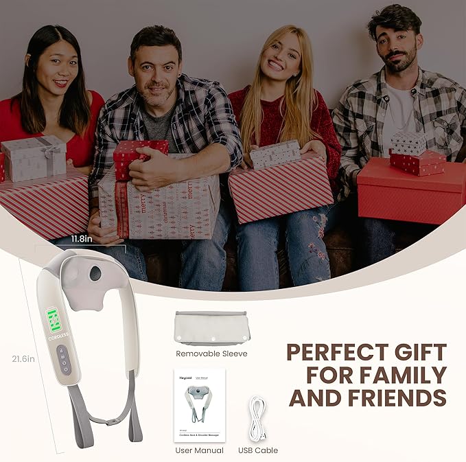 Cordless Neck and Shoulder Massager, Graphene Heating, Upgraded Shiatsu Back Massager Pillow for Neck, Shoulder