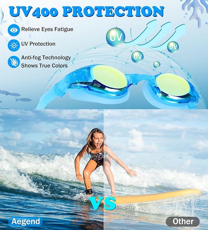 Aegend 2 Pack Kids Goggles, Swimming Goggles for Kids Age 4-16 Boys and Girls Youth, Anti-Fog Waterproof Anti-UV Pool Goggles
