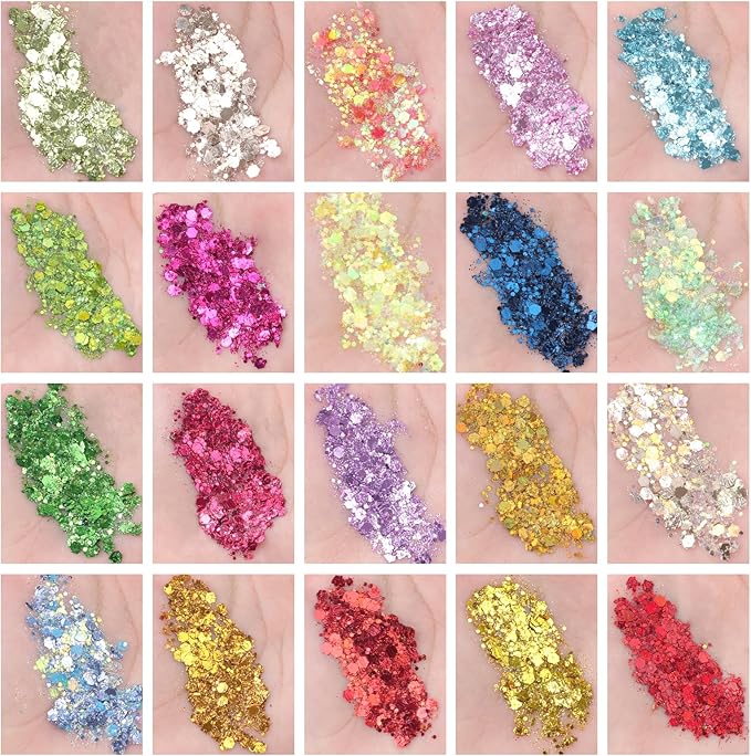 AROIC 40 Colors Body Glitter, Hair Glitter for Kids Women Makeup, Glow in The Dark, Eyeshadow Hair Gel Face Sparkles, Body Makeup for Festivals, Raves, Anime Cosplay, Concerts Festival Face Paint